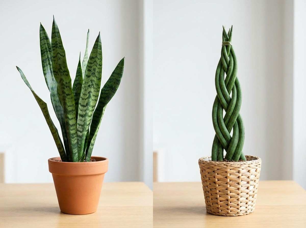 difference between normal and spiral snake plant leaves