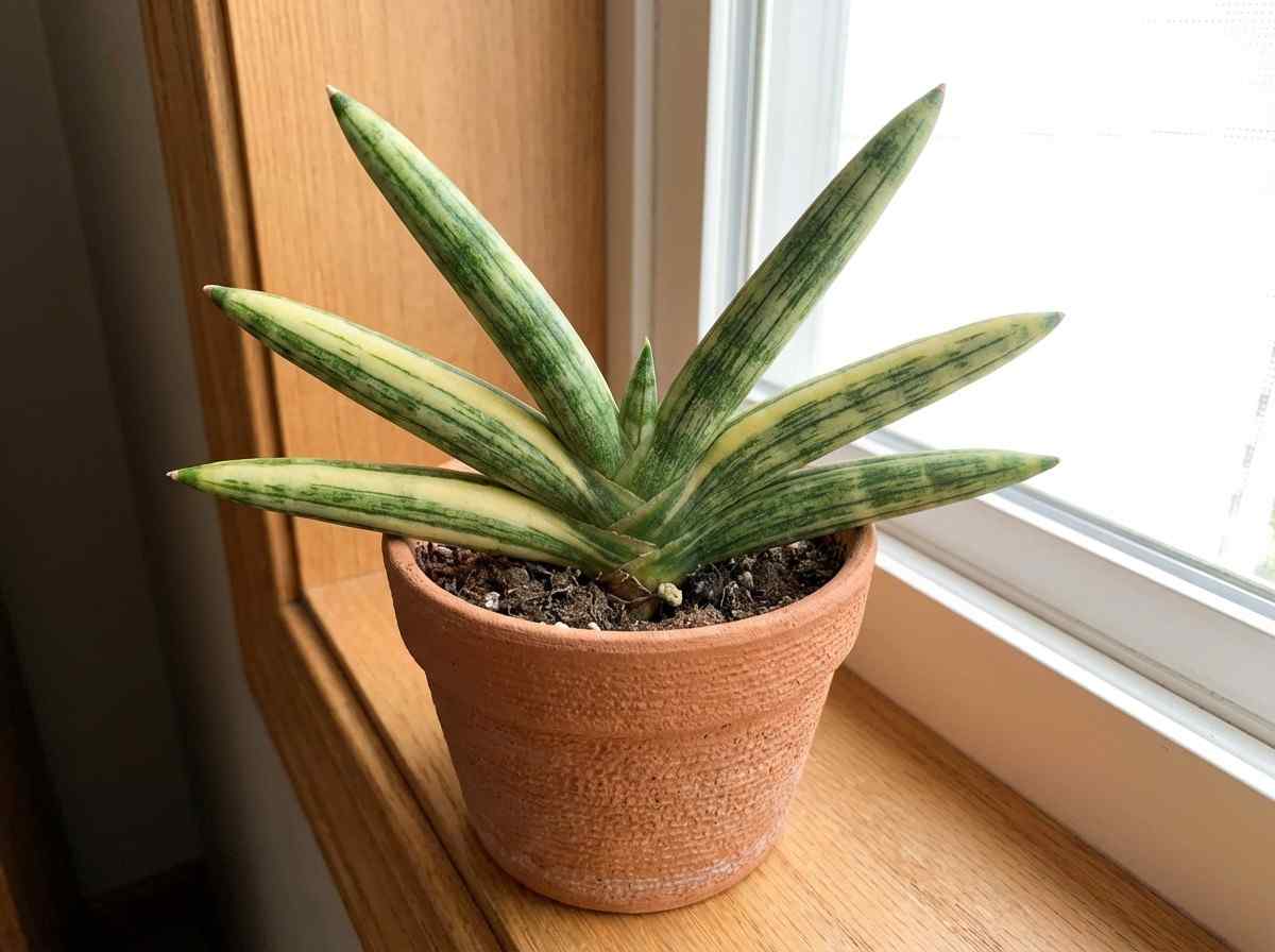 variegated boncel snake plant with yellow green leaves